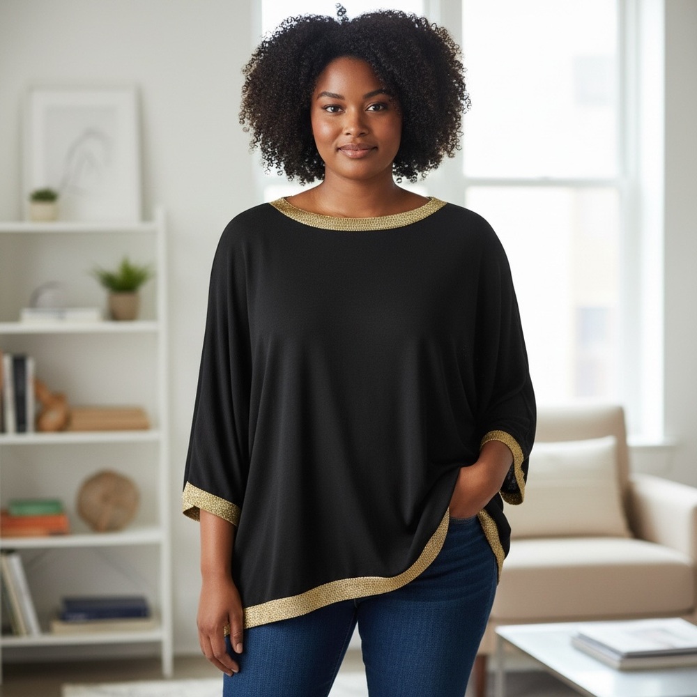 Vivre La Vie: Gold Lamé Trimmed Blouse